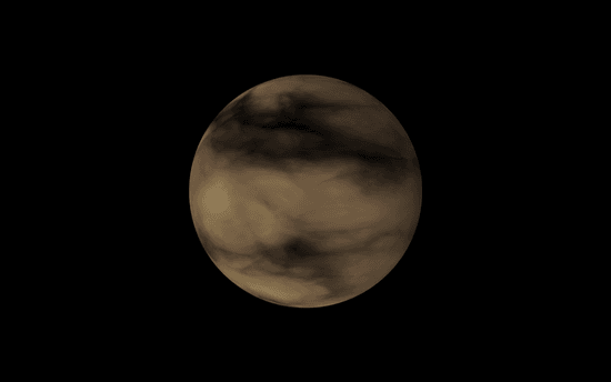 A 3D rendered planet with a dark, textured surface viewed from space against a black background