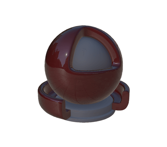 A glossy dark red sphere with clear coat and specular reflections rendered using the OpenPBR material model
