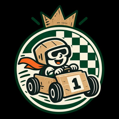Cartoon driver racing a cardboard car in Cardboarder