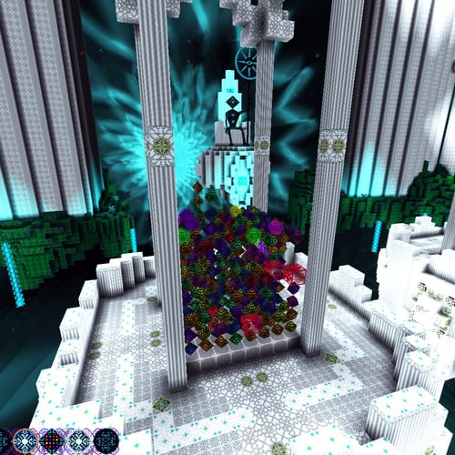 Colorful crystals in a glowing arena in Crystalline Bliss