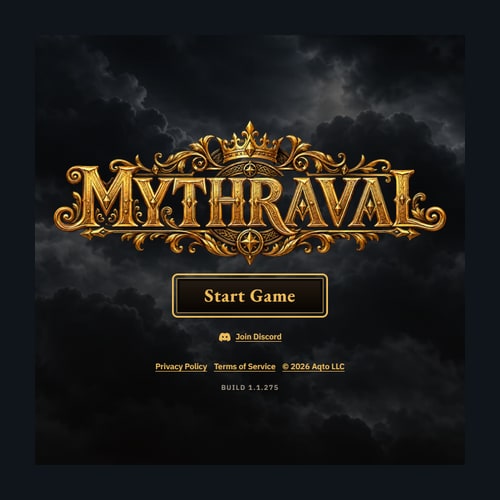 Gold Mythraval title on a dark cloud background