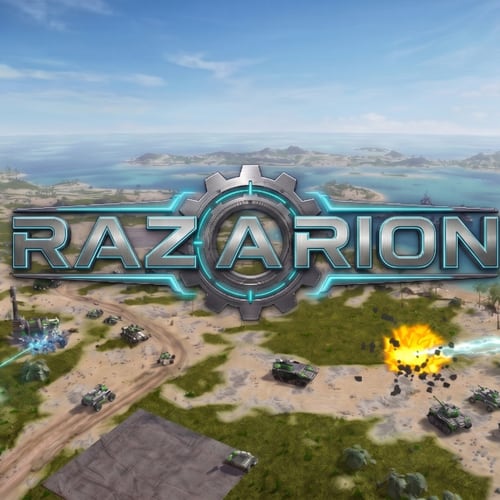 Razarion title over a battlefield and coastline