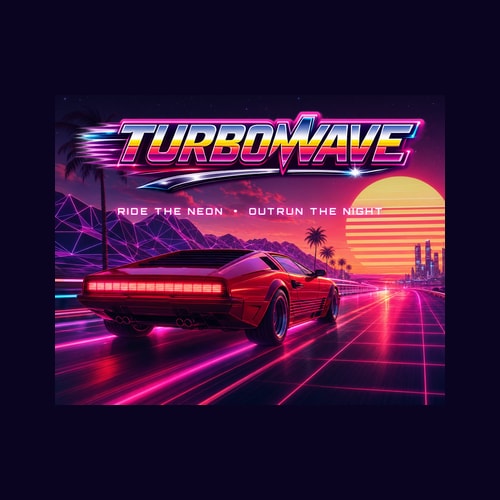 Neon racing car beneath the TurboWave logo